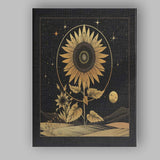 Celestial Sunflower Gold Line Art Night Landscape Canvas Wall Art Print Decor Picture Ready to Hang