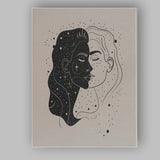 Abstract Cosmic Dual Face Portrait Line Art Canvas Wall Art Print Decor Picture Ready to Hang