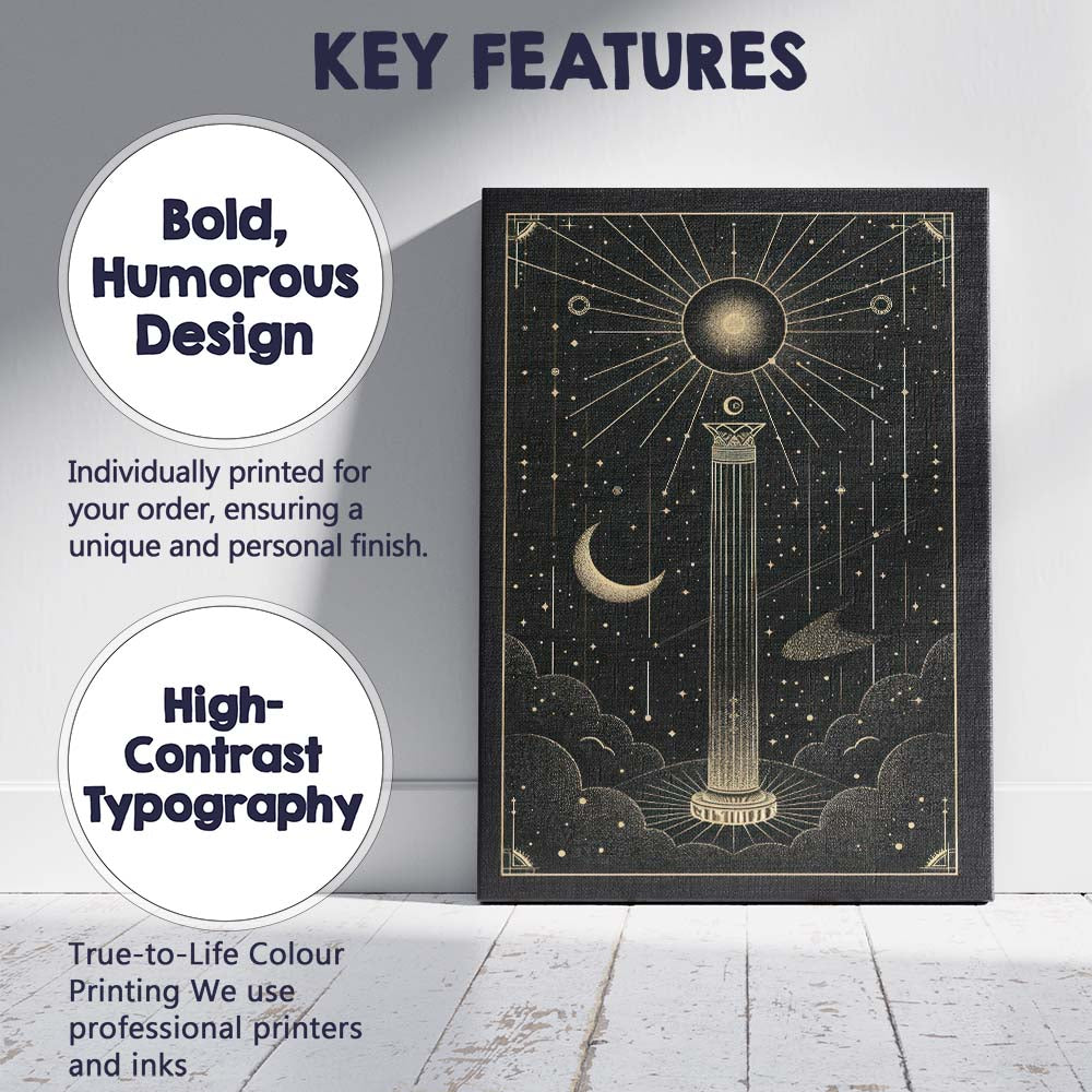 Celestial Ancient Greek Pillar Cosmic Gold Line Art Canvas Wall Art Print Decor Picture Ready to Hang