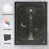 Celestial Ancient Greek Pillar Cosmic Gold Line Art Canvas Wall Art Print Decor Picture Ready to Hang