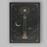 Celestial Ancient Greek Pillar Cosmic Gold Line Art Canvas Wall Art Print Decor Picture Ready to Hang