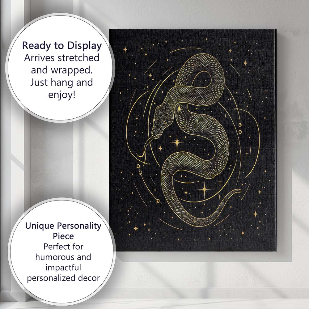 Mystical Cosmic Snake Gold Line Art Canvas Wall Art Print Decor Picture Ready to Hang