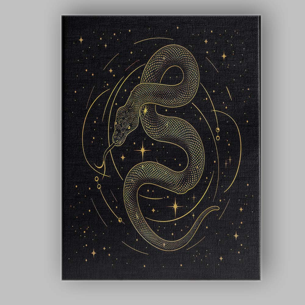 Mystical Cosmic Snake Gold Line Art Canvas Wall Art Print Decor Picture Ready to Hang