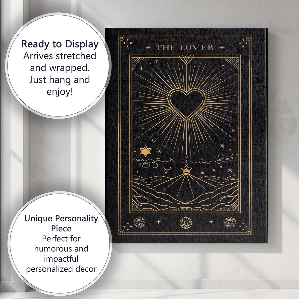 Mystical Lovers Tarot Heart Gold Line Art Canvas Wall Art Print Decor Picture Ready to Hang