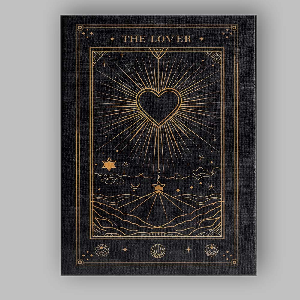 Mystical Lovers Tarot Heart Gold Line Art Canvas Wall Art Print Decor Picture Ready to Hang