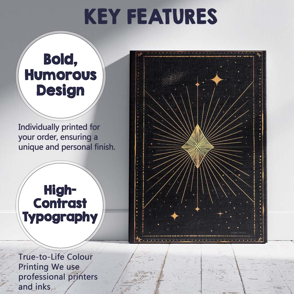 Radiant Geometric Diamond Celestial Gold Line Art Canvas Wall Art Print Decor Picture Ready to Hang
