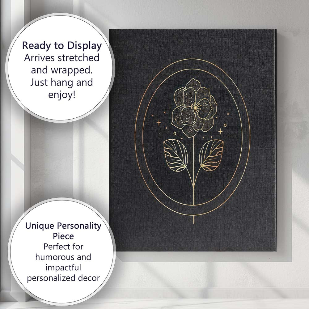 Celestial Gold Floral Blossom Line Art Canvas Wall Art Print Decor Picture Ready to Hang
