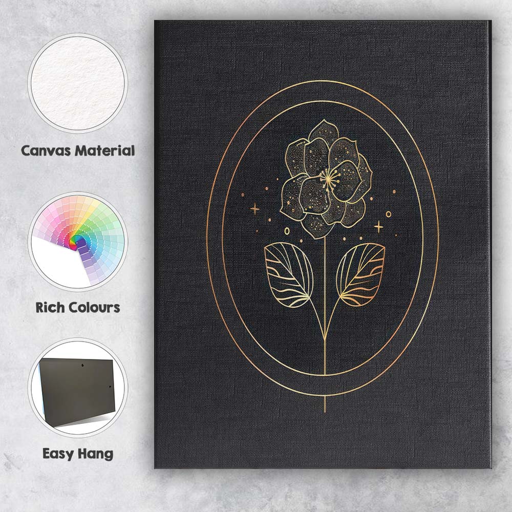 Celestial Gold Floral Blossom Line Art Canvas Wall Art Print Decor Picture Ready to Hang