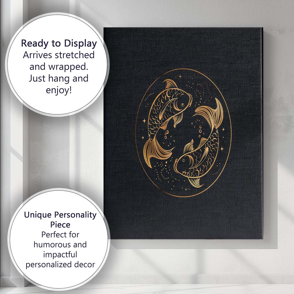 Mystical Pisces Koi Fish Gold Line Art Canvas Wall Art Print Decor Picture Ready to Hang