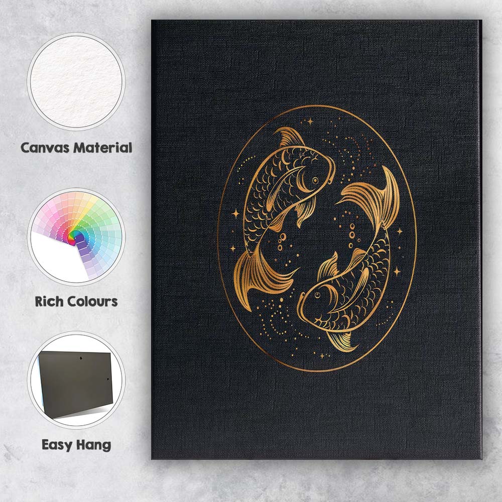 Mystical Pisces Koi Fish Gold Line Art Canvas Wall Art Print Decor Picture Ready to Hang
