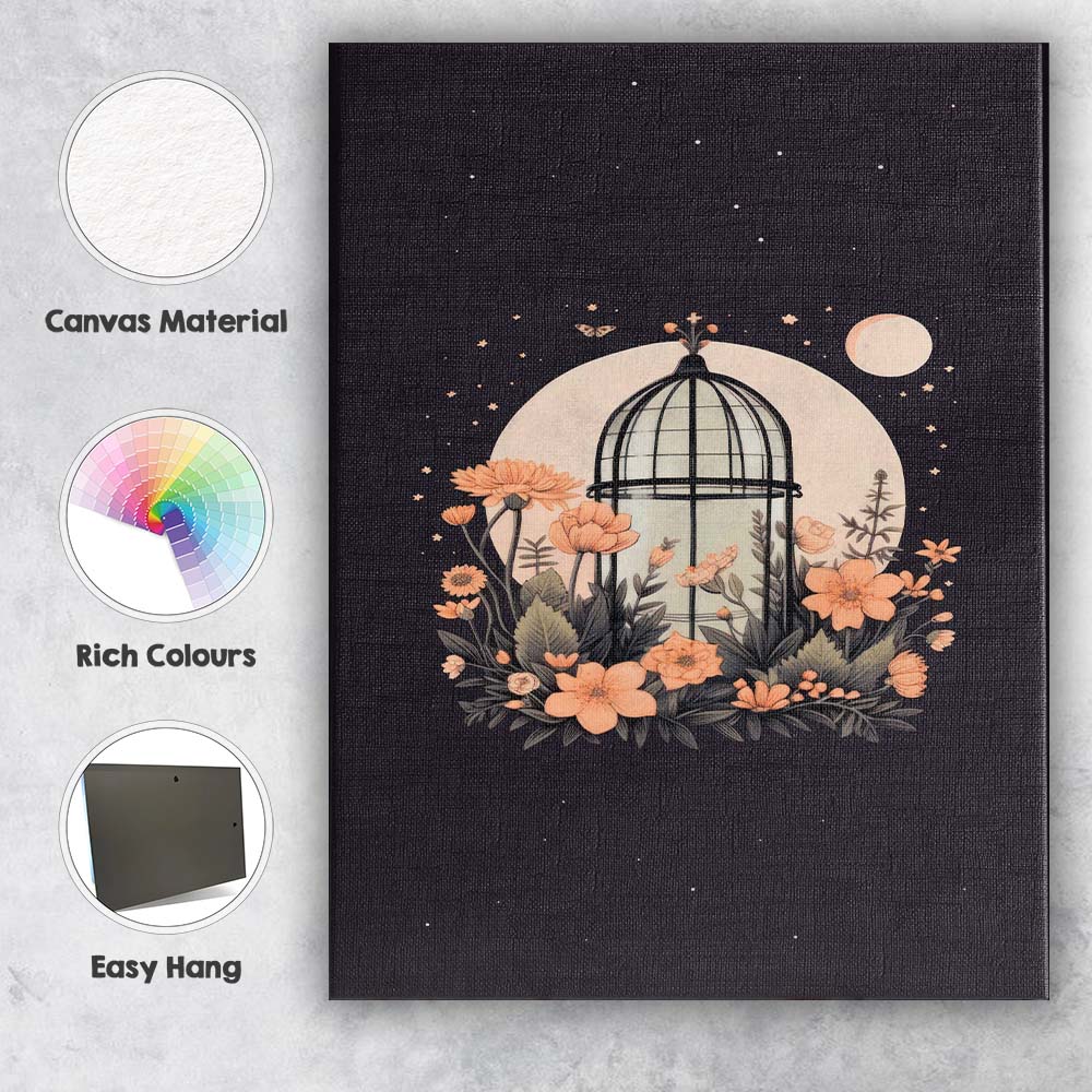 Moonlit Floral Birdcage Botanical Illustration Canvas Wall Art Print Decor Picture Ready to Hang