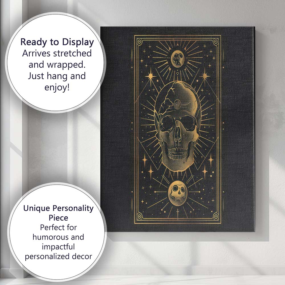 Mystical Celestial Skull Gold Line Art Canvas Wall Art Print Decor Picture Ready to Hang