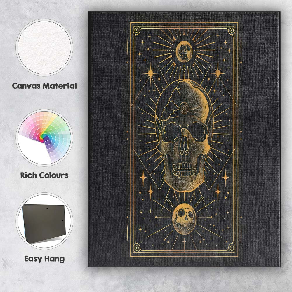 Mystical Celestial Skull Gold Line Art Canvas Wall Art Print Decor Picture Ready to Hang