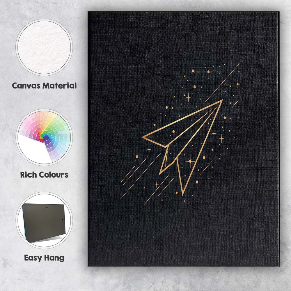 Celestial Paper Airplane Gold Line Art Canvas Wall Art Print Decor Picture Ready to Hang