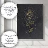 Mystical Gold Rose Botanical Line Art Canvas Wall Art Print Decor Picture Ready to Hang