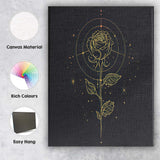 Mystical Gold Rose Botanical Line Art Canvas Wall Art Print Decor Picture Ready to Hang