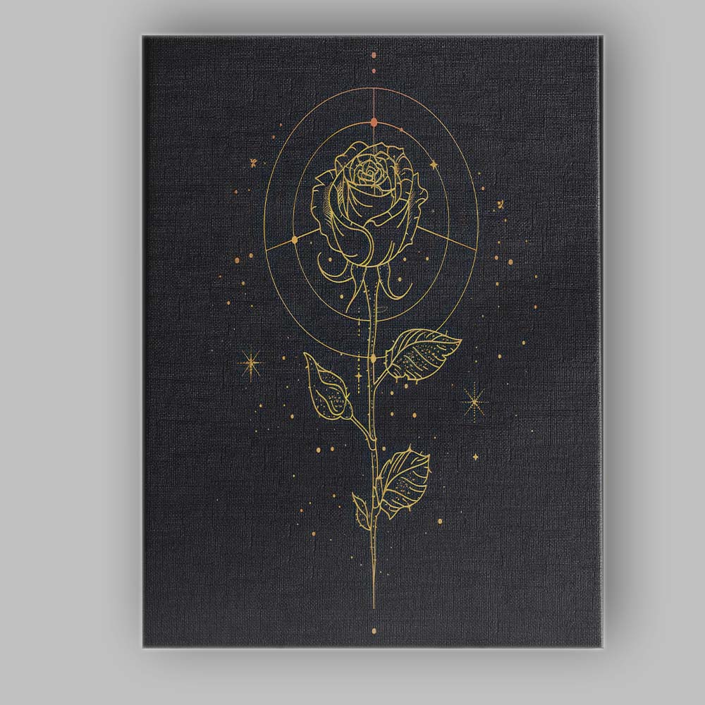 Mystical Gold Rose Botanical Line Art Canvas Wall Art Print Decor Picture Ready to Hang