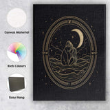 Romantic Couple Embrace Moonlit Night Line Art Canvas Wall Art Print Decor Picture Ready to Hang