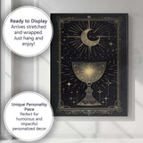 Mystical Crescent Moon Celestial Chalice Gold Line Art Canvas Wall Art Print Decor Picture Ready to Hang