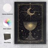 Mystical Crescent Moon Celestial Chalice Gold Line Art Canvas Wall Art Print Decor Picture Ready to Hang