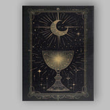 Mystical Crescent Moon Celestial Chalice Gold Line Art Canvas Wall Art Print Decor Picture Ready to Hang