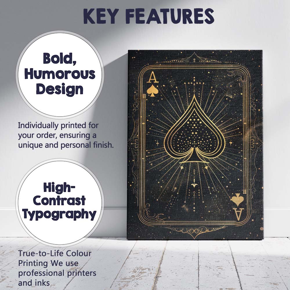 Mystical Ace of Spades Playing Card Gold Line Art Canvas Wall Art Print Decor Picture Ready to Hang