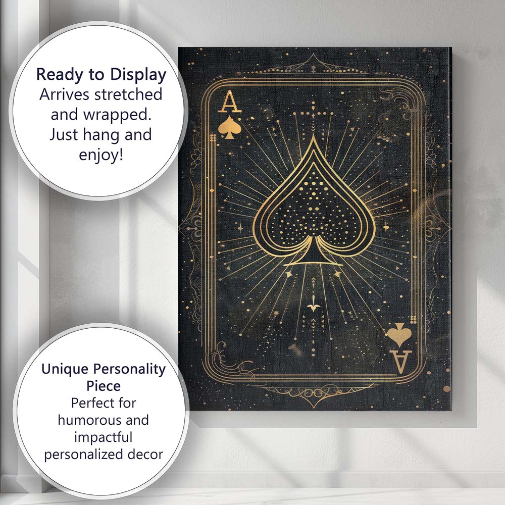 Mystical Ace of Spades Playing Card Gold Line Art Canvas Wall Art Print Decor Picture Ready to Hang