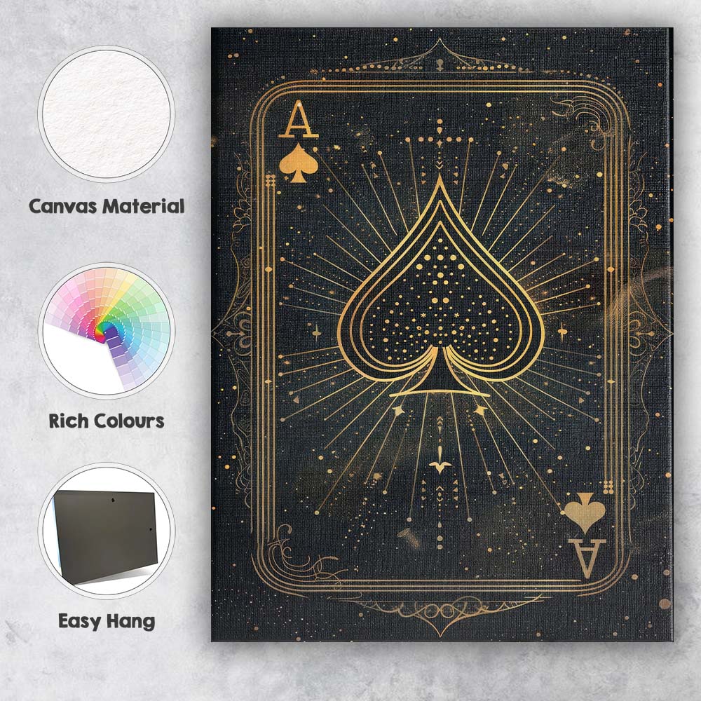 Mystical Ace of Spades Playing Card Gold Line Art Canvas Wall Art Print Decor Picture Ready to Hang