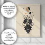 Celestial Sunflower Moon Phase Botanical Line Art Canvas Wall Art Print Decor Picture Ready to Hang