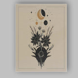 Celestial Sunflower Moon Phase Botanical Line Art Canvas Wall Art Print Decor Picture Ready to Hang