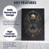 Mystical Black Cat Moon Phase Gold Line Art Canvas Wall Art Print Decor Picture Ready to Hang