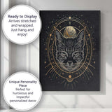 Mystical Black Cat Moon Phase Gold Line Art Canvas Wall Art Print Decor Picture Ready to Hang