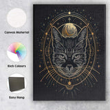 Mystical Black Cat Moon Phase Gold Line Art Canvas Wall Art Print Decor Picture Ready to Hang