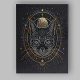 Mystical Black Cat Moon Phase Gold Line Art Canvas Wall Art Print Decor Picture Ready to Hang
