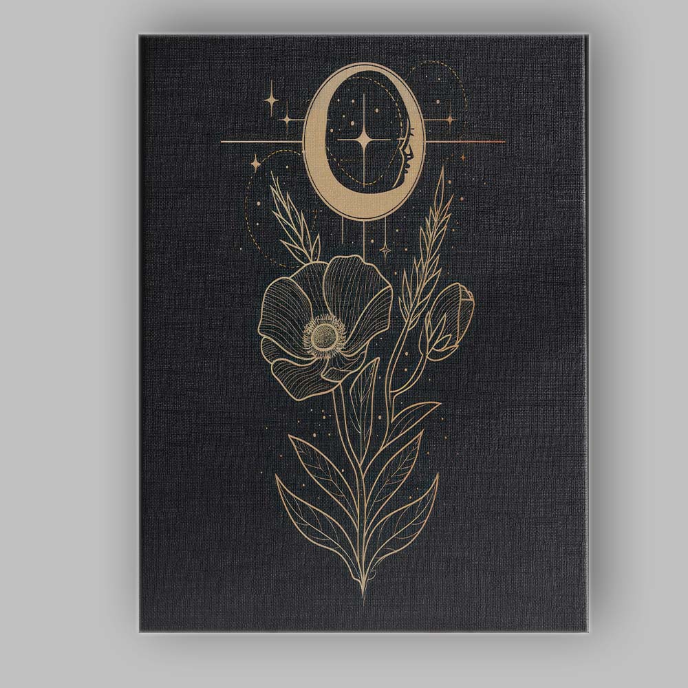 Celestial Poppy Flower Moon Phase Botanical Line Art Canvas Wall Art Print Decor Picture Ready to Hang