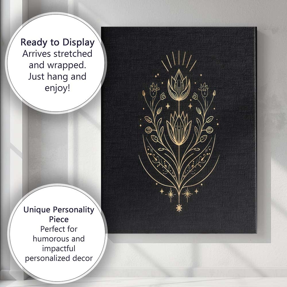 Minimal Celestial Tulip Botanical Gold Line Art Canvas Wall Art Print Decor Picture Ready to Hang