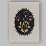 Gold Botanical Floral Night Sky Circle Illustration Canvas Wall Art Print Decor Picture Ready to Hang