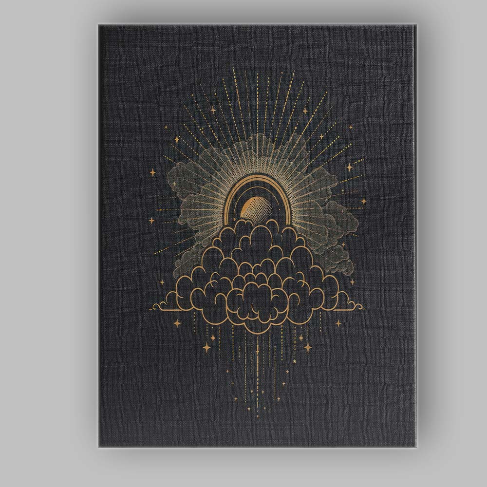 Celestial Moon Behind Clouds Gold Line Art Canvas Wall Art Print Decor Picture Ready to Hang