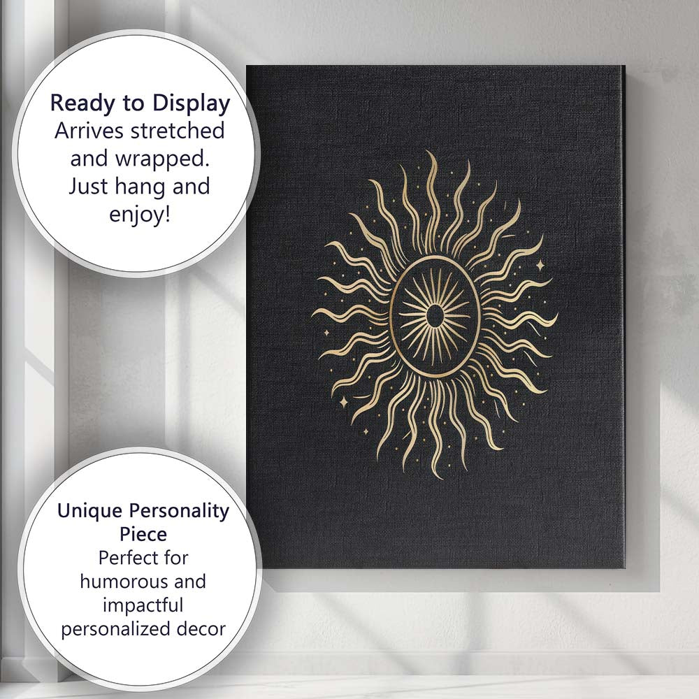 Boho Celestial Radiant Sun Gold Line Art Canvas Wall Art Print Decor Picture Ready to Hang