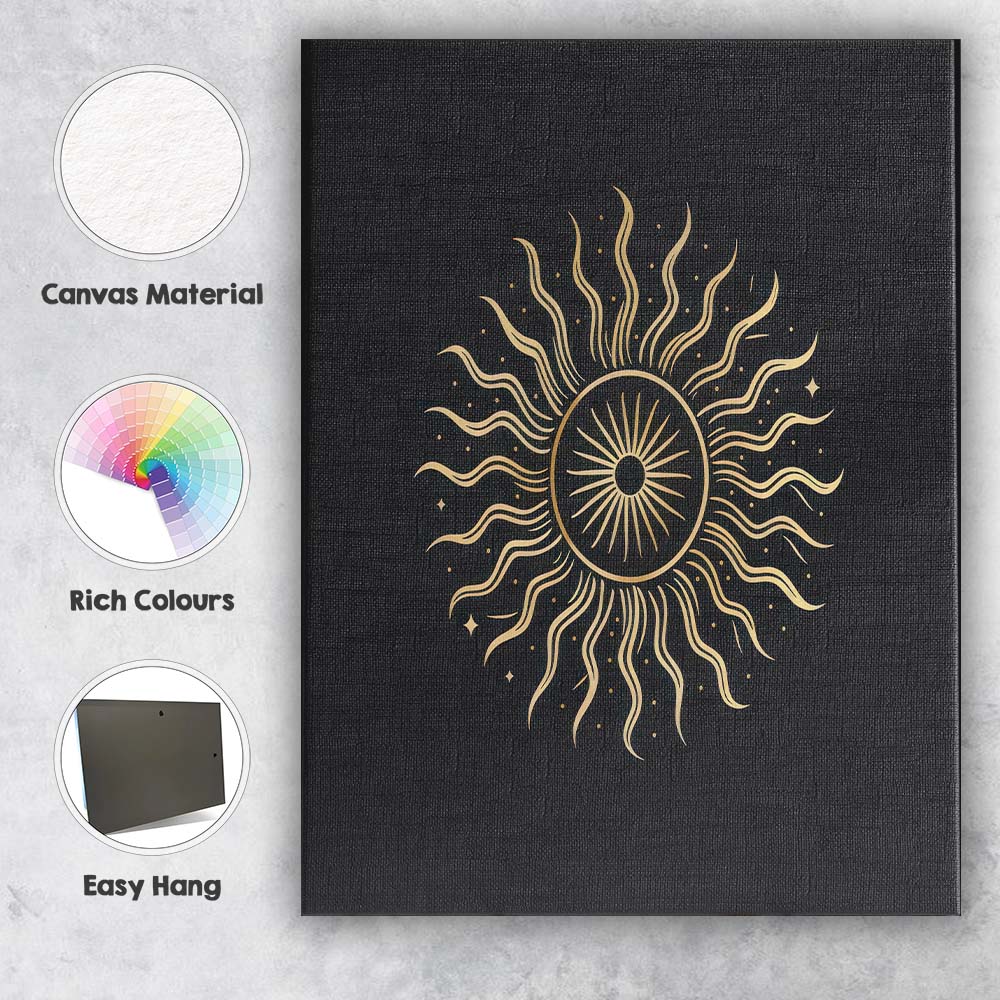 Boho Celestial Radiant Sun Gold Line Art Canvas Wall Art Print Decor Picture Ready to Hang
