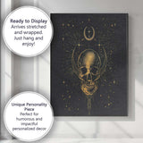 Mystical Crescent Moon Skull Celestial Gothic Gold Line Art Canvas Wall Art Print Decor Picture Ready to Hang
