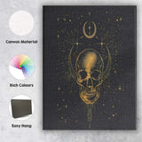 Mystical Crescent Moon Skull Celestial Gothic Gold Line Art Canvas Wall Art Print Decor Picture Ready to Hang