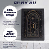 Mystical Gothic Moonlit Window Celestial Night Gold Line Art Canvas Wall Art Print Decor Picture Ready to Hang