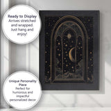 Mystical Gothic Moonlit Window Celestial Night Gold Line Art Canvas Wall Art Print Decor Picture Ready to Hang