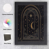 Mystical Gothic Moonlit Window Celestial Night Gold Line Art Canvas Wall Art Print Decor Picture Ready to Hang