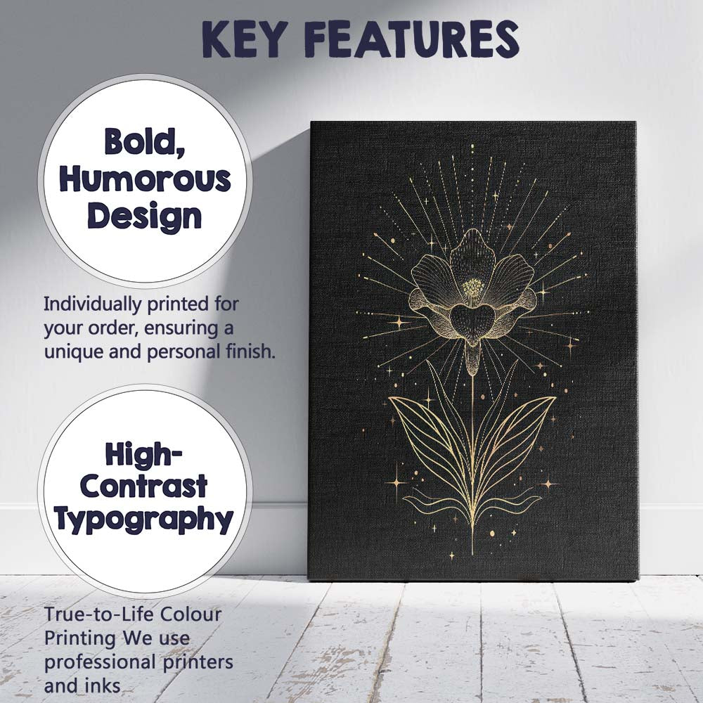 Elegant Botanical Bloom Celestial Gold Line Art Canvas Wall Art Print Decor Picture Ready to Hang