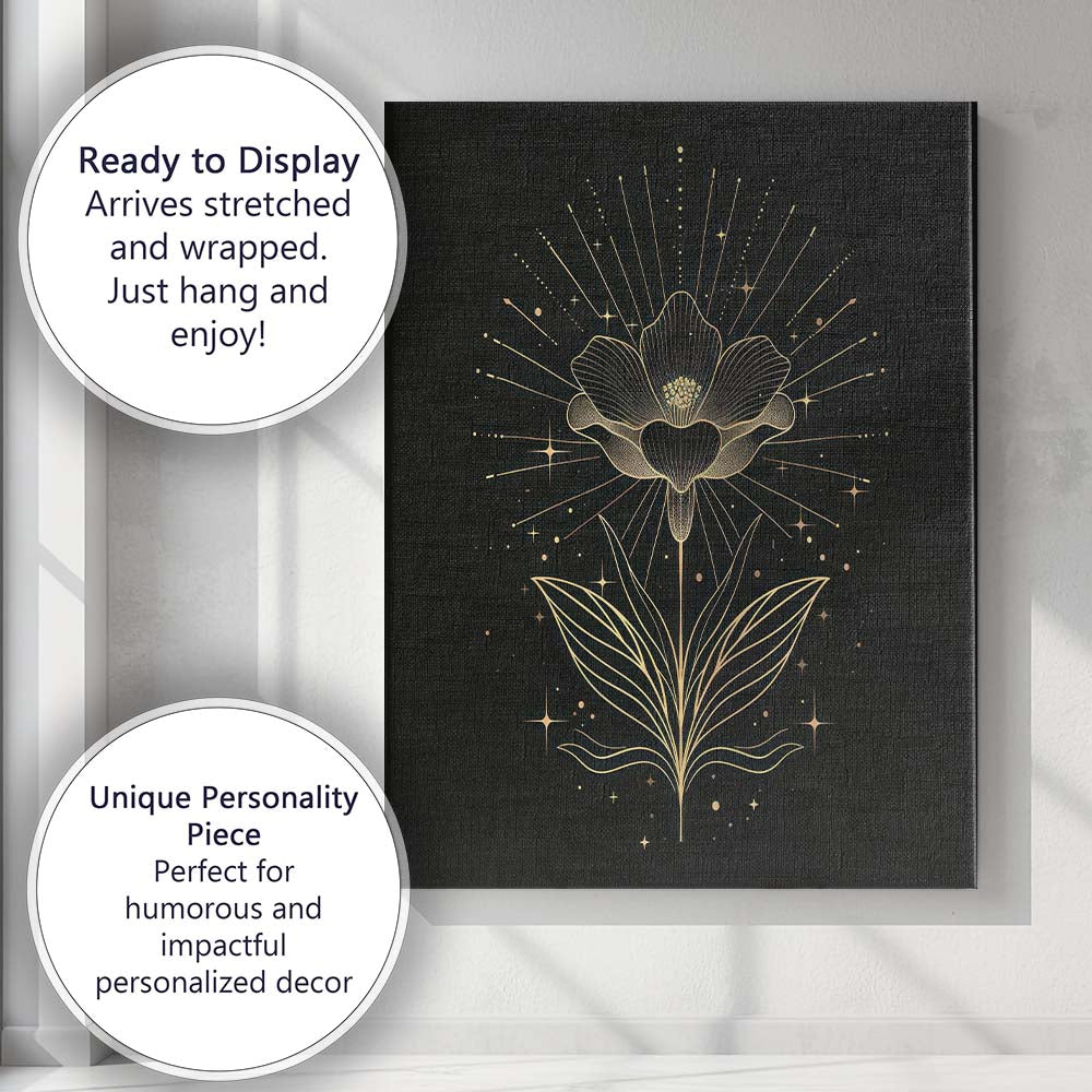 Elegant Botanical Bloom Celestial Gold Line Art Canvas Wall Art Print Decor Picture Ready to Hang