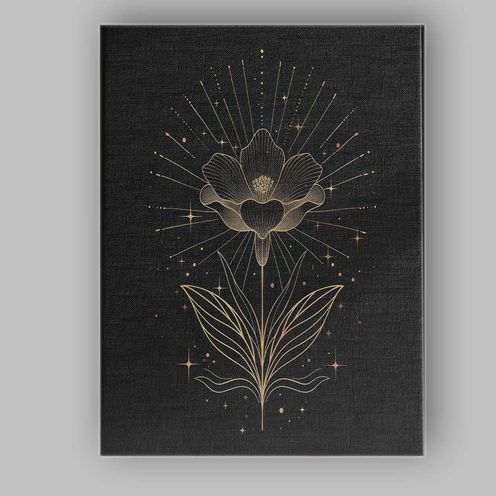 Elegant Botanical Bloom Celestial Gold Line Art Canvas Wall Art Print Decor Picture Ready to Hang