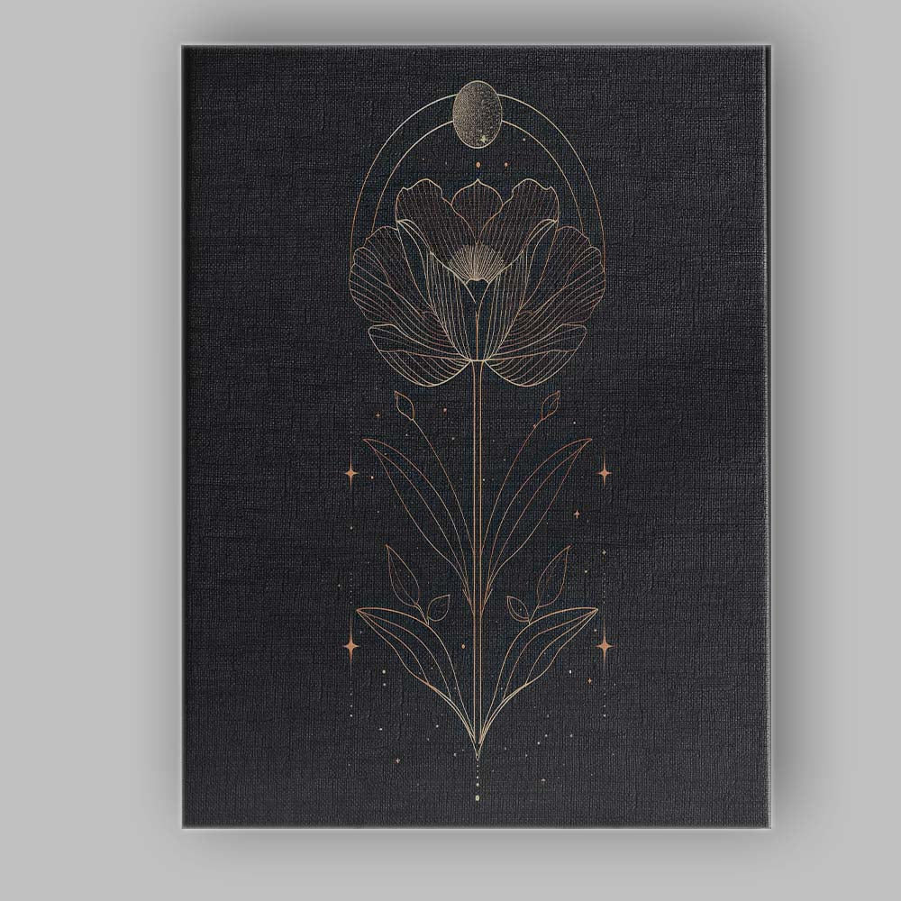 Minimalist Botanical Flower Moon Phase Gold Line Art Canvas Wall Art Print Decor Picture Ready to Hang