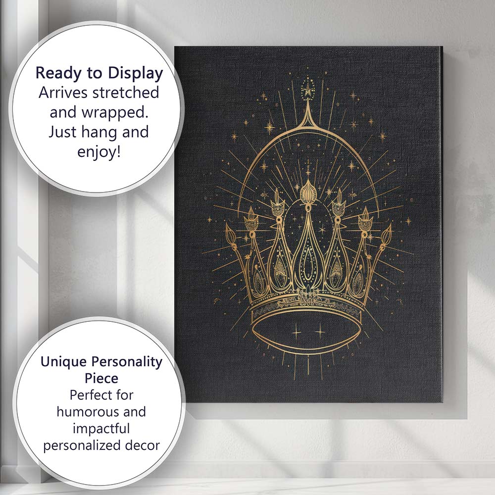Royal Ornate Crown Celestial Gold Line Art Canvas Wall Art Print Decor Picture Ready to Hang